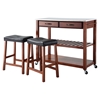 Stainless Steel Top Kitchen Island Cart and Saddle Stools - Classic Cherry - CROS-KF300524CH