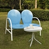 Griffith 2 Piece Conversation Seating Set - Blue Loveseat, White Table - CROS-KO10006BL