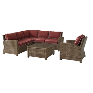 Bradenton 5-Piece Wicker Seating Set - Sangria Cushions 