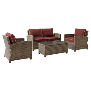 Bradenton 4-Piece Wicker Seating Set - Sangria Cushions 