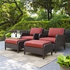 Kiawah 4-Piece Outdoor Wicker Arm Chairs and Ottomans - Sangria Cushions - CROS-KO70033BR