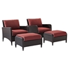 Kiawah 4-Piece Outdoor Wicker Arm Chairs and Ottomans - Sangria Cushions - CROS-KO70033BR