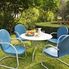 Griffith Metal 40" 5-Piece Outdoor Dining Set - Blue Chairs, White Table - CROS-KOD1002WH