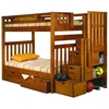 Peggy Twin Bunk Bed - Storage Staircase, Shelves, Honey - DONC-200-TT