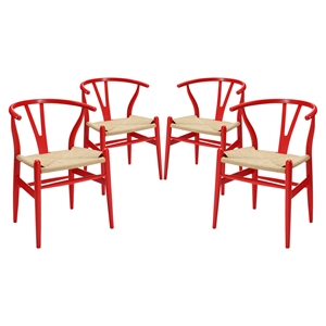 Amish Dining Armchair - Wood Frame, Red (Set of 4) 