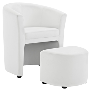 Divulge Leatherette Armchair and Ottoman - White 