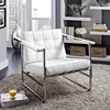 Serene Stainless Steel Lounge Chair - Leatherette, Button Tufted, White - EEI-1435-WHI
