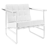 Serene Stainless Steel Lounge Chair - Leatherette, Button Tufted, White - EEI-1435-WHI
