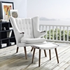 Bear Ottoman and Lounge Chair - Button Tufted, Walnut White - EEI-1444-WAL-WHI-SET
