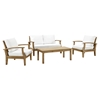 Marina 4 Pieces Outdoor Patio Sofa Set - White, Natural Frame - EEI-1469-NAT-WHI-SET
