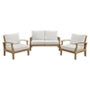 Marina 3 Pieces Outdoor Patio Sofa Set - White, Natural Frame - EEI-1470-NAT-WHI-SET