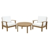 Marina 3 Pieces Outdoor Patio Sofa Set - Natural Frame, White, Round Table - EEI-1475-NAT-WHI-SET