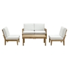 Marina 5 Pieces Outdoor Patio Sofa Set - Natural Frame, White - EEI-1477-NAT-WHI-SET