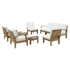 Marina 9 Pieces Outdoor Patio Teak Sofa Set - Natural Frame, White - EEI-1488-NAT-WHI-SET