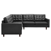 Empress 3 Pieces Bonded Leather Sectional Sofa - Button Tufted, Black - EEI-1549-BLK