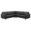 Empress 3 Pieces Bonded Leather Sectional Sofa - Button Tufted, Black - EEI-1549-BLK