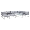 Fortuna 10 Pieces Patio Sectional Sofa Set - White Frame, Gray Cushion - EEI-1720-WHI-GRY-SET