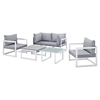 Fortuna 6 Pieces Patio Sofa Set - White Frame, Gray Cushion - EEI-1723-WHI-GRY-SET