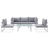Fortuna 6 Pieces Outdoor Patio Sofa Set - Gray Cushion, White Frame - EEI-1726-WHI-GRY-SET