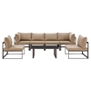 Fortuna 7 Pieces Patio Sectional Sofa Set - Brown Frame, Mocha Cushion - EEI-1729-BRN-MOC-SET