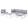 Fortuna 6 Pieces Outdoor Patio Sofa Set - White Frame, Gray Cushion - EEI-1731-WHI-GRY-SET