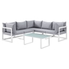Fortuna 6 Pieces Outdoor Patio Sectional Set - White Frame, Gray Cushion - EEI-1732-WHI-GRY-SET