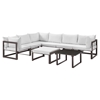 Fortuna 8 Pieces Outdoor Patio Sectional Set - Brown Frame, White Cushion - EEI-1735-BRN-WHI-SET