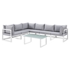 Fortuna 7 Pieces Outdoor Patio Sectional Set - White Frame, Gray Cushion - EEI-1737-WHI-GRY-SET