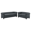 Earl 2 Pieces Fabric Sofa Set - Button Tufted, Turned Legs, Gray - EEI-1780-GRY-SET
