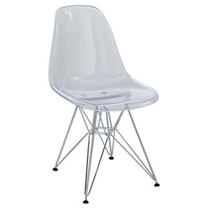 Eiffel Plastic Dining Chair - Chrome Steel Base, Clear 