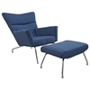 First Class Tweed Lounge Chair & Ottoman - Blue - EEI-630-BUT