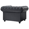 Chesterfield Leather Armchair - Button Tufts, Bun Feet, Black - EEI-699-BLK