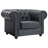 Chesterfield Leather Armchair - Button Tufts, Bun Feet, Black - EEI-699-BLK