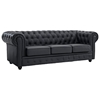 Chesterfield Leather Sofa - Button Tufts, Bun Feet, Black - EEI-701-BLK