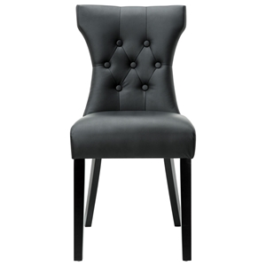 Silhouette Button Tufted Dining Chair - Wood Legs, Black 