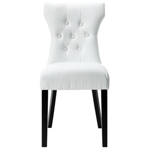 Silhouette Button Tufted Dining Chair - Wood Legs, White 