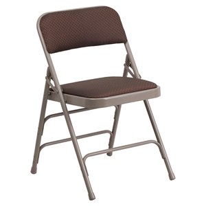 Hercules Series Folding Chair - Curved Triple Braced, Double Hinged, Brown 