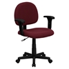 Fabric Swivel Task Chair - Low Back, Adjustable Arms, Burgundy - FLSH-BT-660-1-BY-GG