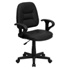 Leather Swivel Task Chair - Mid Back, Adjustable Arms, Black - FLSH-BT-682-BK-GG