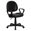 Leather Swivel Task Chair - Mid Back, Arms, Black - FLSH-BT-688-BK-A-GG