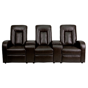 Eclipse Series 3-Seat Theater Seating Unit - Recliner, Brown 