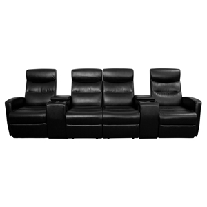 Anetos Series 4-Seat Theater Seating Unit - Recliner, Black 