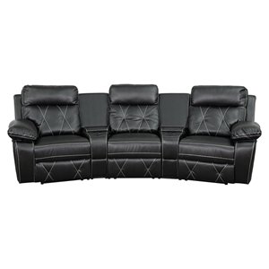 Reel Comfort Series 3-Seat Leather Recliner - Black, Curved Cup Holders 