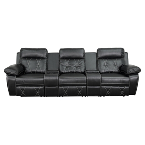 Reel Comfort Series 3-Seat Leather Recliner - Black, Straight Cup Holders 
