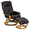 Leather Recliner and Ottoman - Swiveling Maple Wood Base, Brown - FLSH-BT-7615-BN-CURV-GG