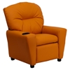 Upholstered Kids Recliner Chair - Cup Holder, Orange - FLSH-BT-7950-KID-ORANGE-GG