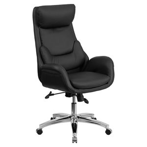 Leather Executive Swivel Office Chair - High Back, Lumbar Pillow, Black 