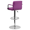 Quilted Faux Leather Barstool - Adjustable Height, with Arms, Purple - FLSH-CH-102029-PUR-GG