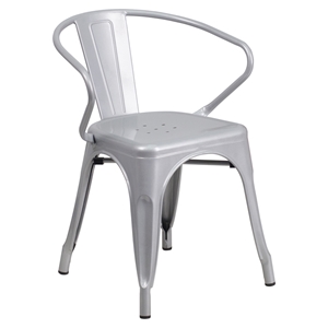 Metal Chair - with Arms, Silver 