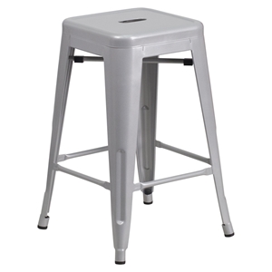 24" Metal Stool - Counter Height, Backless, Silver 